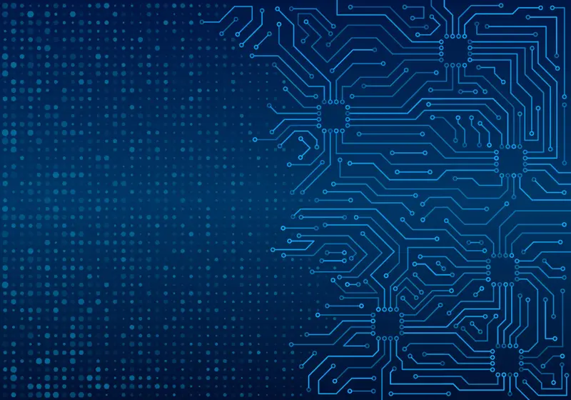 A blue background of fine electronic circuit traces