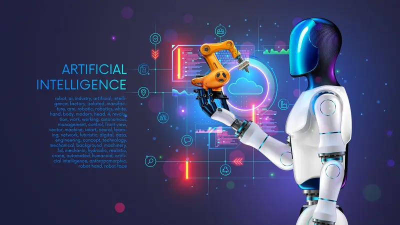 A robot whose arm reaches a cloud-computing screen
